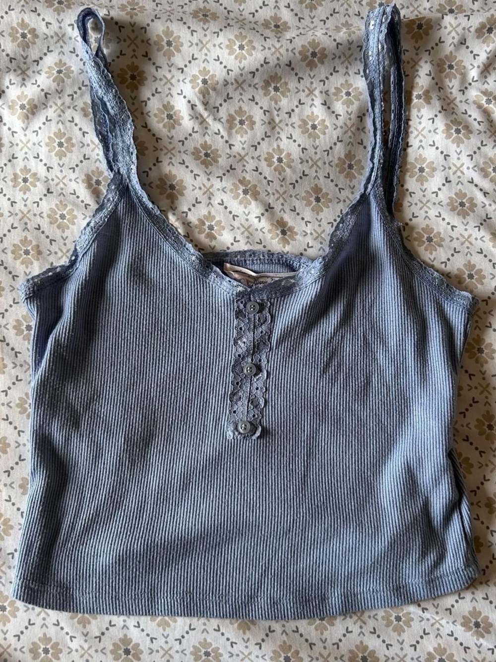 Hippie Rose Slate Blue Ribbed Lace-Trim Camisole